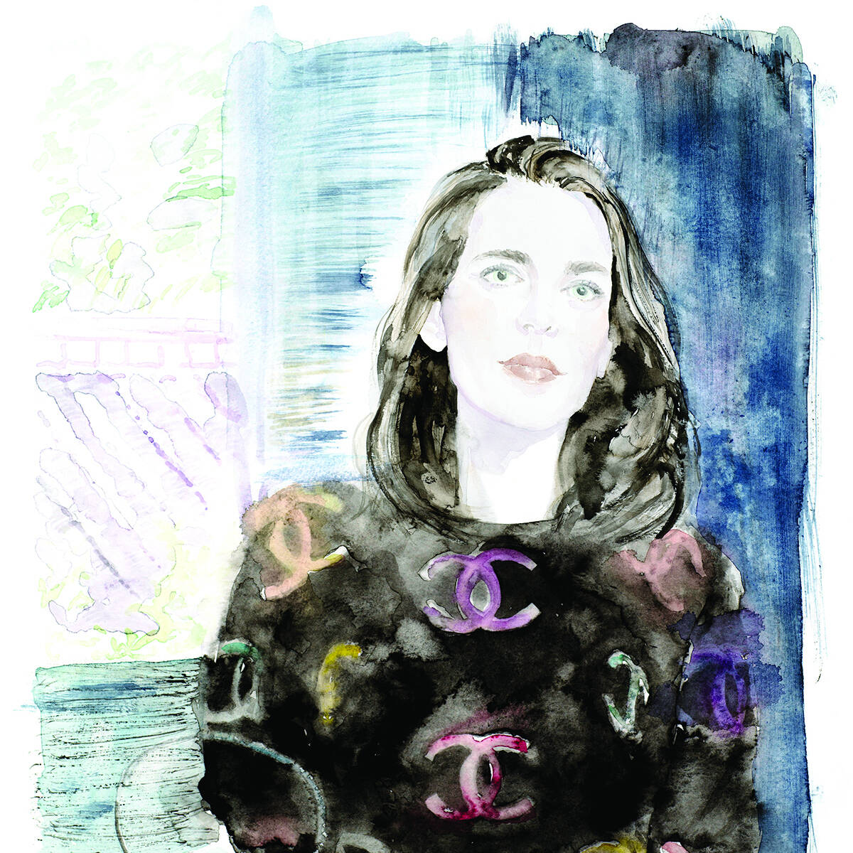 Charlotte Casiraghi genießt eine ruhige Tasse Tee im „Amanfayun“-Resort in Hangzhou, während sie über ihre Philosophie des Lebens, Literatur und ihre Verbundenheit mit Chanel spricht.  (Illustration: Eva Jakob)