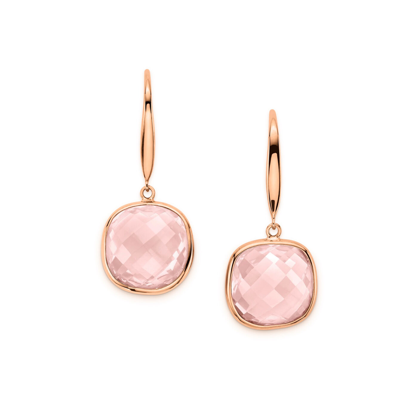 IM GOLDRAHMEN Ohrringe „Colour Drops“ aus Roségold mit Rosenquarzen, von Bucherer, um 800 Euro