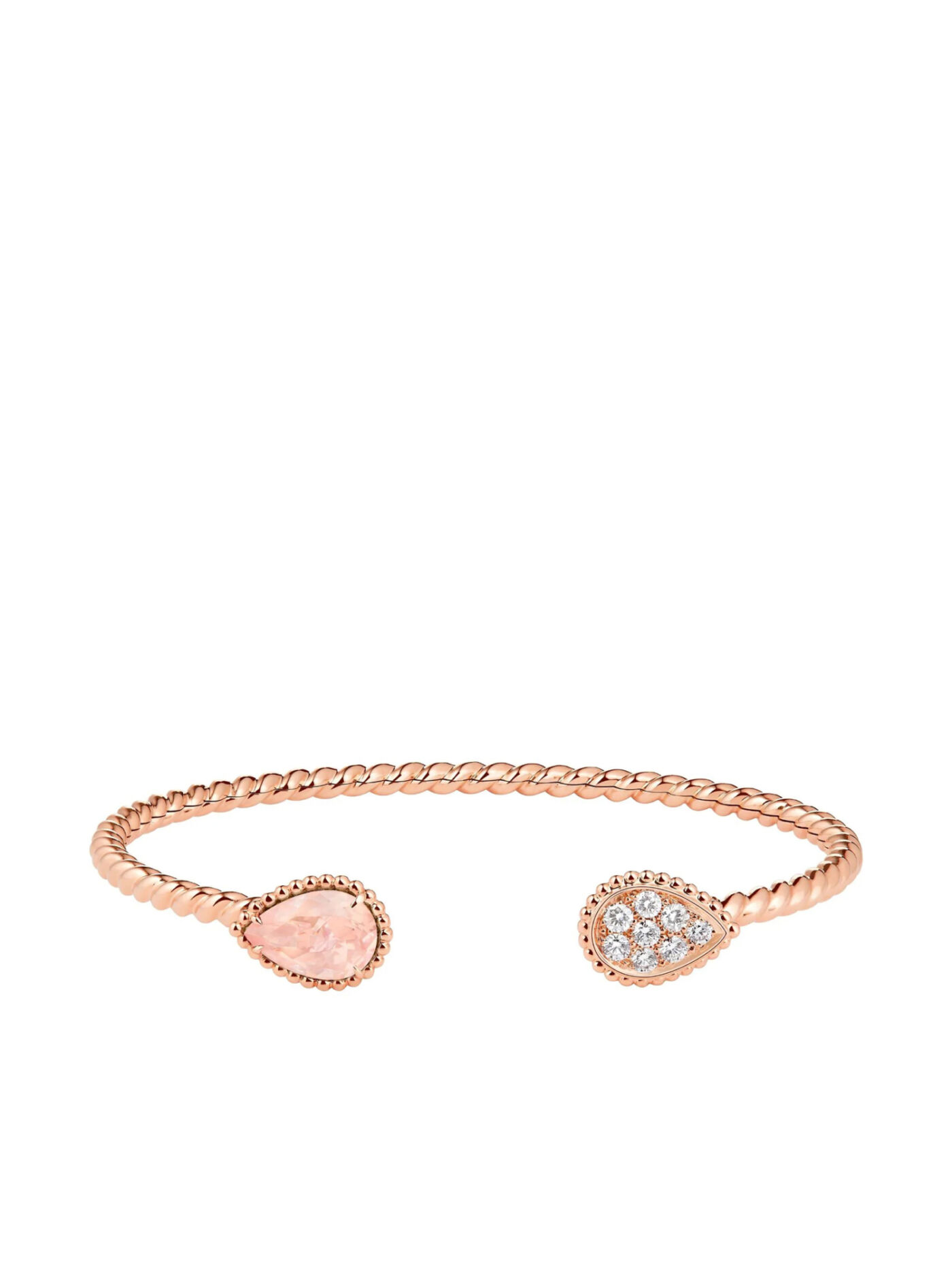 SCHLANGENBESCHWÖRUNG Armreif „Serpent Bohème“ aus Roségold mit Rosenquarz und Diamanten, von Boucheron, P. a.A.